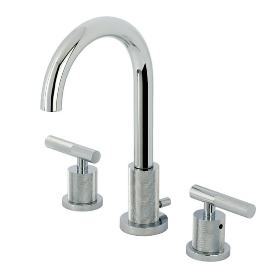 Kingston Brass FSC8921KNL Convergent Two-Handle 3-Hole Deck Mount Widespread Bathroom Faucet with Knurled Handle and Brass Pop-Up in Polished Chrome