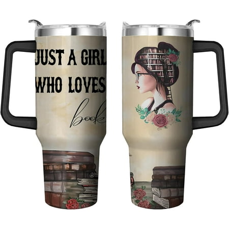 

Book Stack 40oz Tumbler - Gift with Handle & Straw - Women’s Stainless Steel Mug