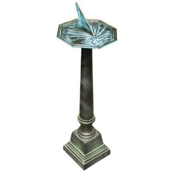 Rome B28 Aluminum Column Sundial Pedestal, Cast Aluminum with Copper and Light Verdigris Patina Finish, 25-Inch Height