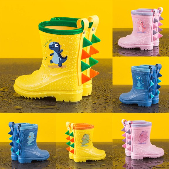 Rain Boots for Kids Waterproof Ankle Rubber Booties Cute Cartoon Dinosaur Lightweight Boys Girls Non Slip Rain Shoes for Outdoor School Hiking Orange 12 Little Kid