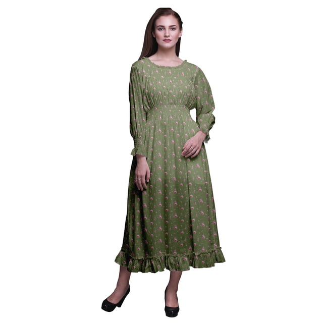 Bimba Robe Maxi à Volants Longue Bohème Renaissance en Coton à Smocks pour Femme - Medium