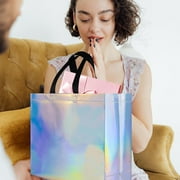 25 Pcs Iridescent Glossy Reusable Gift Bags with Handles & Sturdy Bases, 12.6x4.7x11 In Non-woven Party Gift Bags Bulk for Birthday, Wedding, Easter, Holiday