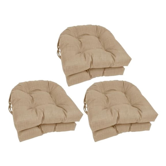 Blazing Needles 916X16US-T-6CH-REO-SOL-07 16 in. Spun Polyester Solid Outdoor U-Shaped Tufted Chair Cushions, Sandstone - Set of 6