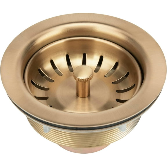 Champagne Bronze Kitchen Sink Drain - Fit 3.5 inch Standard Sink - Fit 1.5 inch Pipe - 304 Stainless Steel Champagne Brushed Brass Sink Drain Strainer Basket with Knob - Rubber Stopper Bottom