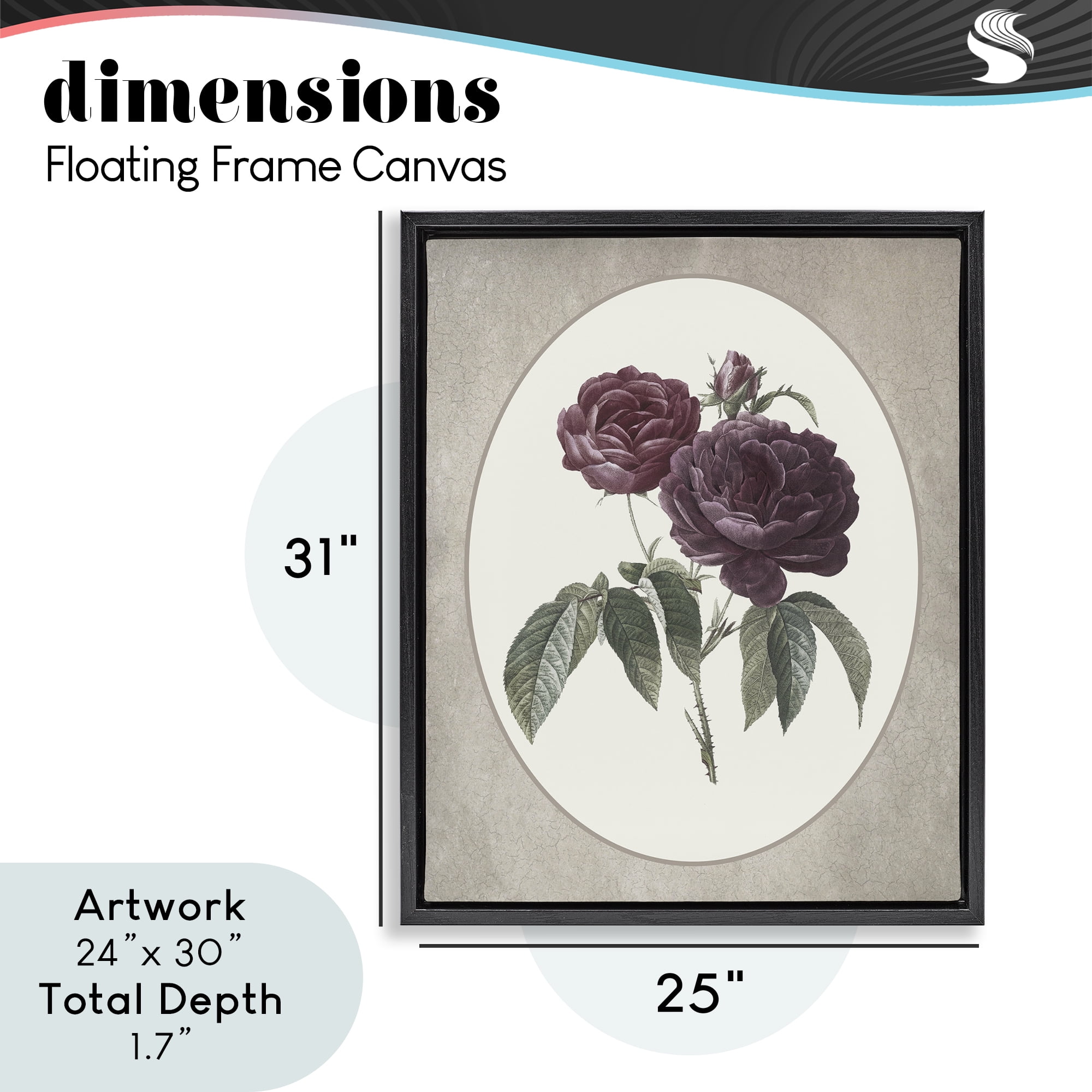 Vintage Blooms within Oval Black Framed Floater Canvas Wall Art, design by Lettered and Lined