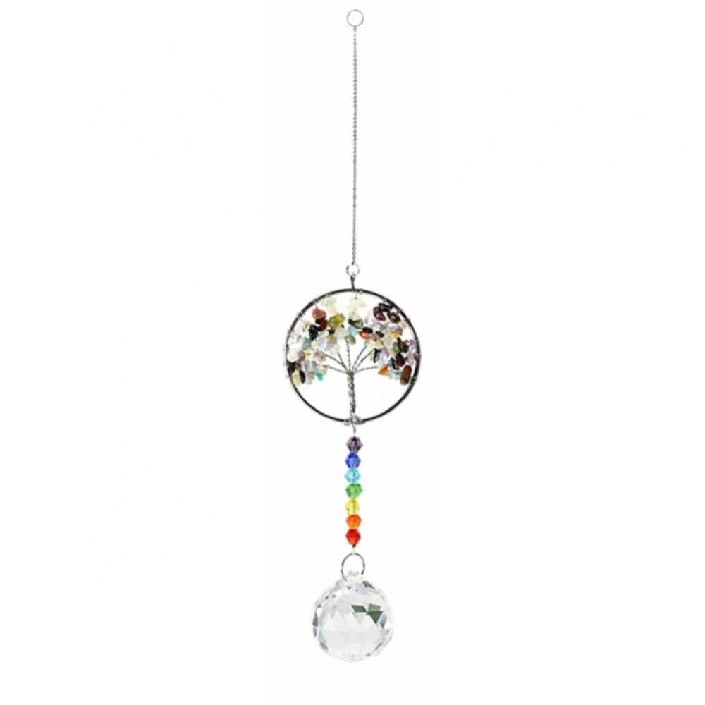 Hanging Crystal Suncatcher Life Tree Chakra Stone Beads Prism Pendant ...