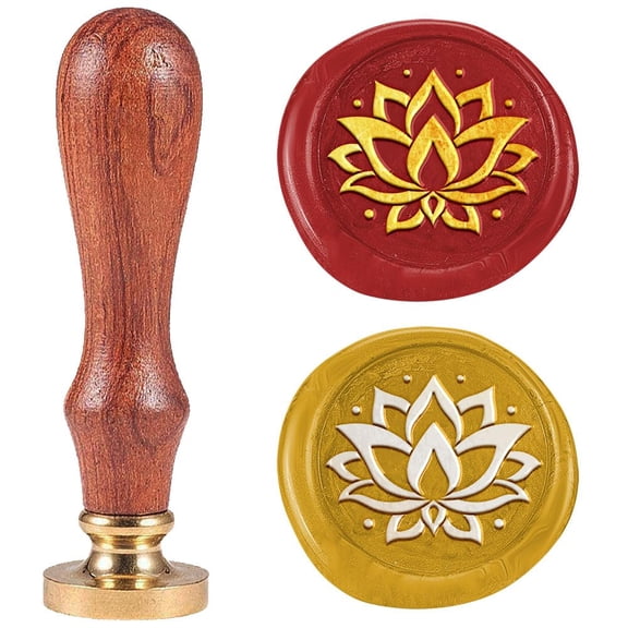 Lotus Wax Seal Stamp Fower Embossed Stamp Sealing Removable 1" Brass Wax Seal Stamp Head with Wooden Handle Sealing Wax for Birthdays Invitations Greeting Card Envelopes Craft