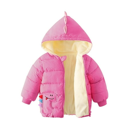 

BIZIZA Coat for Infant Zip Up Padded Hooded Solid Color Long Sleeve Tops Dinosaur Kids Chlid Baby Hot Pink 100