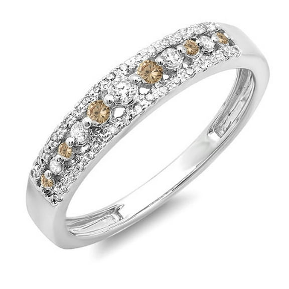 Dazzlingrock Collection 0.25 Carat (ctw) 14K Round Champagne & White Diamond Wedding Band Ring 1/4 CT, White Gold, Size 5.5