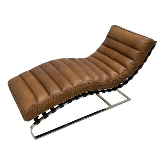 Crafters and Weavers Plano Channeled Leather Chaise Lounge in Light Brown Leathe