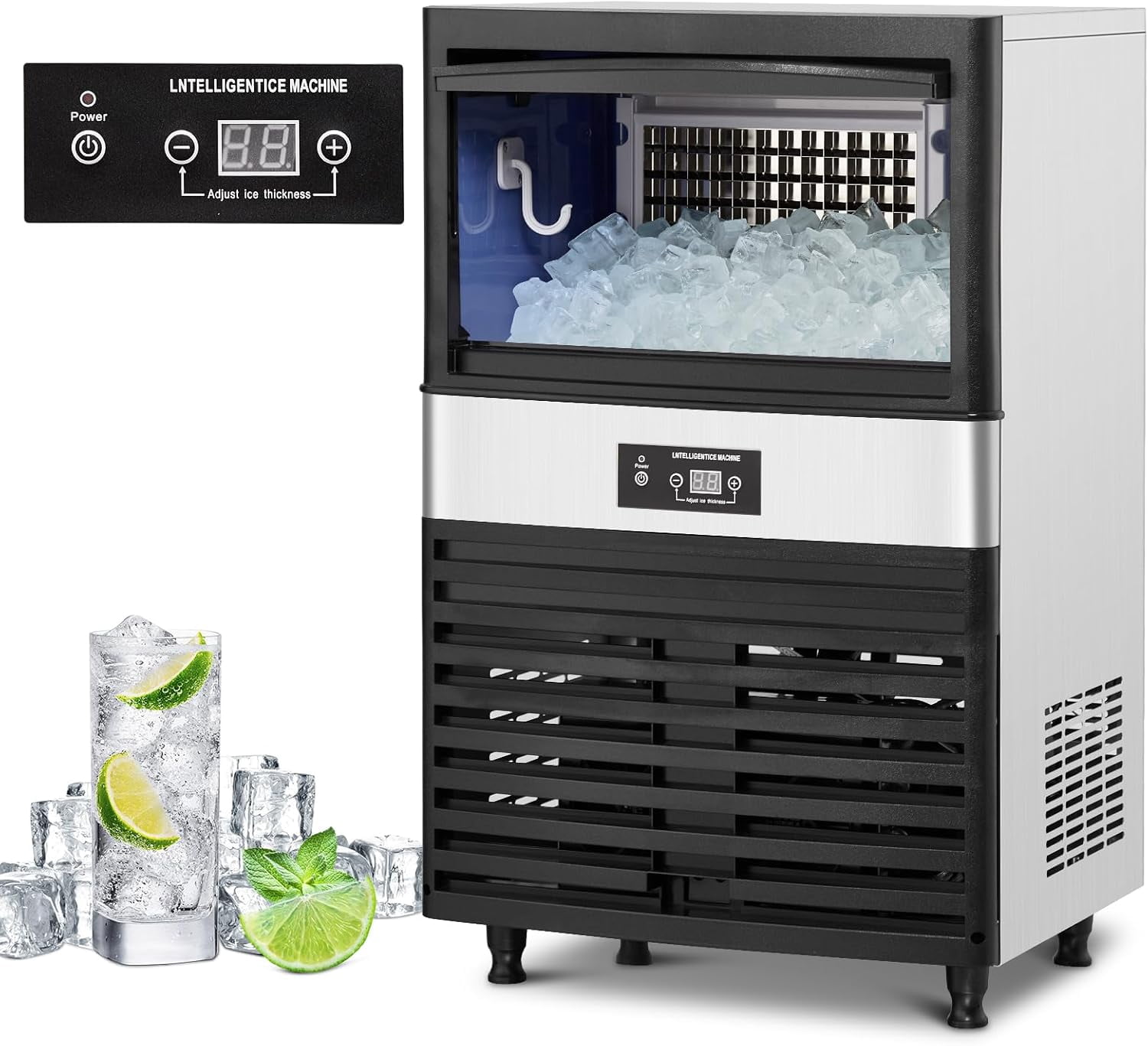 Commercial Ice Maker Machine 160lbs/24H, Stainless Steel Under Counter ice Machine with 40lbs Ice Storage Capacity, Freestanding Ice Maker(5 * 12 Ice Cube)