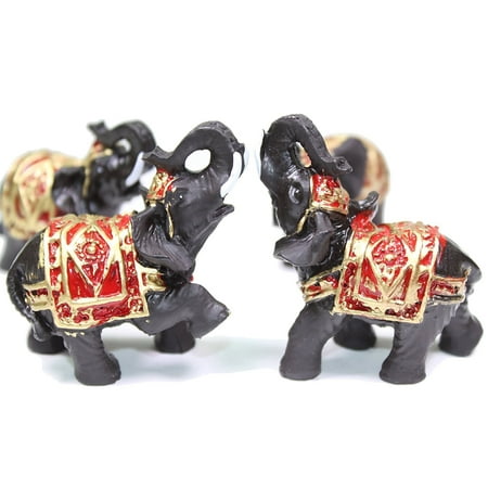 Set of 4 Feng Shui Black Thai Elephant Statues Lucky Figurine Gift & Home