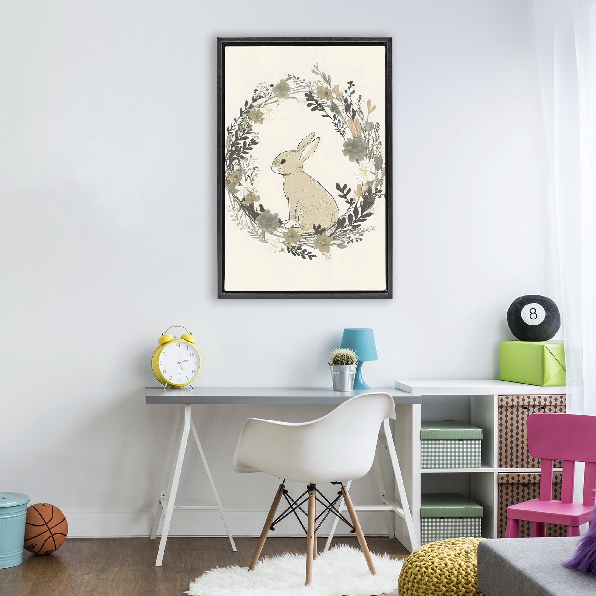 Stupell Industries Pastoral Bunny Wreath Black Framed Floater Canvas Wall Art, design by Creative Studio