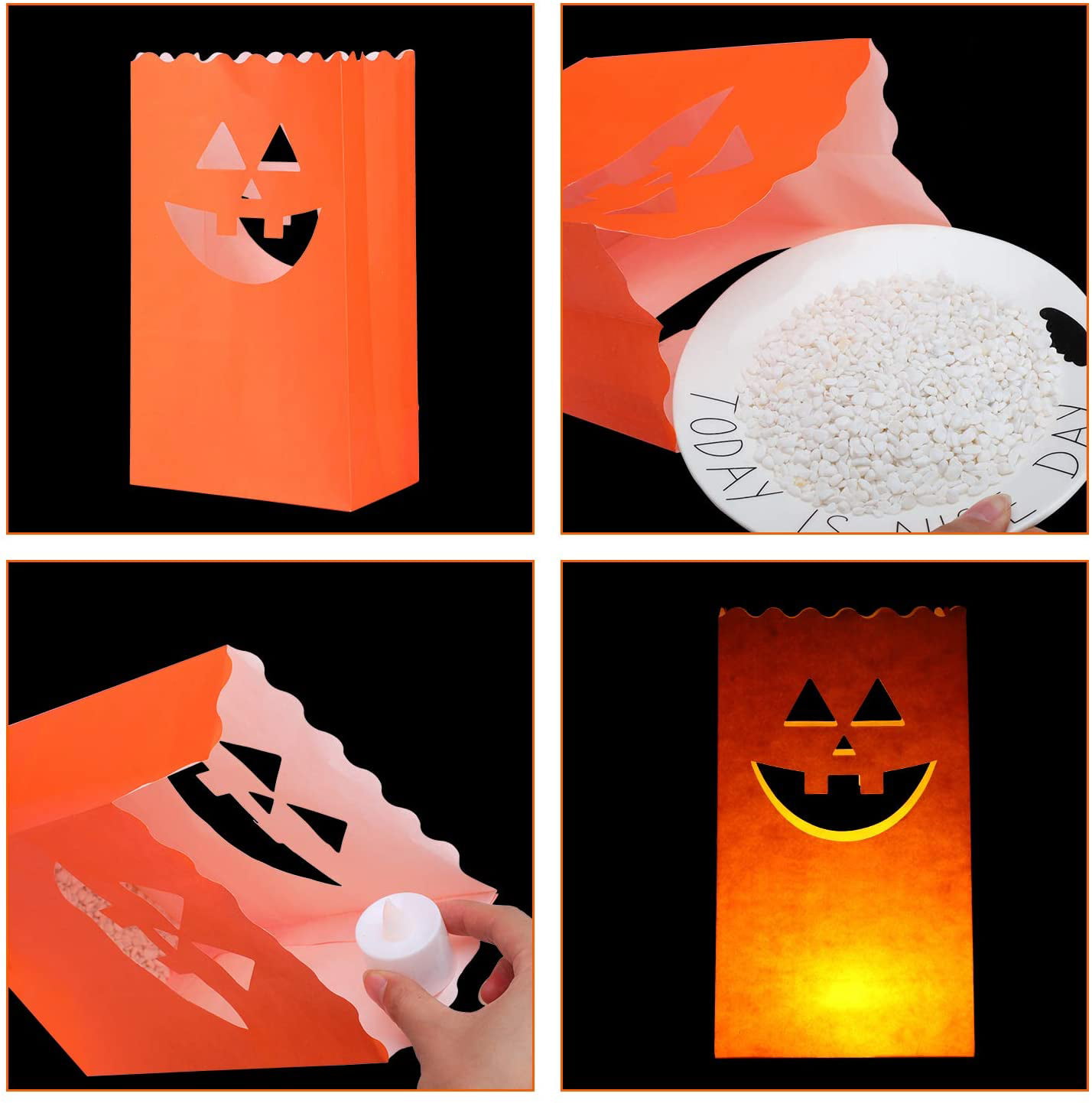 Outus 20 Pieces Halloween Pumpkin Bags Candle Luminary Bags Paper Lantern Bags for Halloween Wedding Party Decoration 