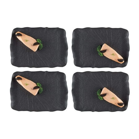 Shade 10.25" x 6.5" Rectangular Black Porcelain Plate (Set of 4)
