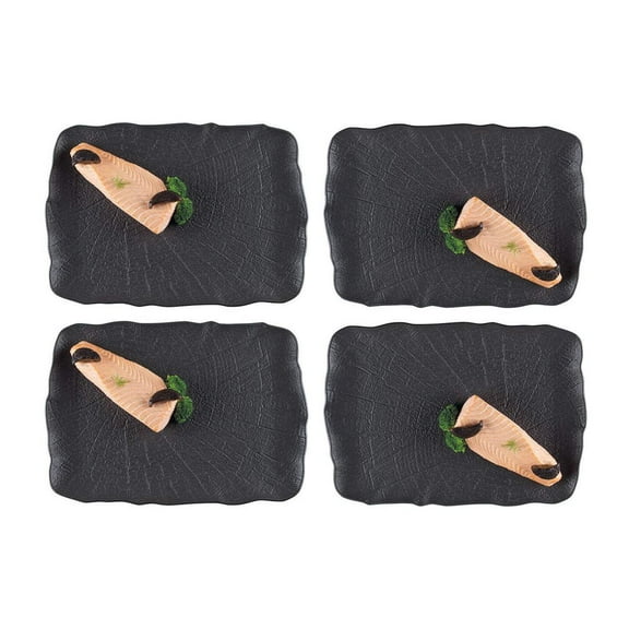 Shade 10.25" x 6.5" Rectangular Black Porcelain Plate (Set of 4)