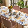 thumbnail image 3 of Orange Watercolor Floral Table Cloths for 8 Foot Rectangle Tables, Spring Flower Abstract Art Patio Waterproof Elastic Fitted Tablecloths, Washable Rectangular Table Cover for Camping, 3 of 8