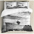 thumbnail image 3 of Ocean Decor Twin Size Duvet Cover Set, Picture of a Dated Wooden Boat on Rocky Beach and Stormy Clouds in the Sky Air Image, Decorative 2 Piece Bedding Set with 1 Pillow Sham, Grey, by Ambesonne, 3 of 3