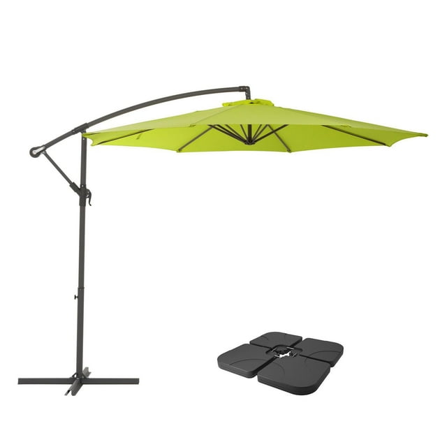 CorLiving 9.5ft Tilting Cantilever Outdoor Patio Umbrella with Steel Frame, 8 Support Arms, and Base Weights Included