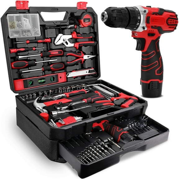 276-Piece Tool Set Kit - Tool kit with 12V Cordl Power Drill Driver Toolbox Storage Case with Drawer Drill Set Perfect for Homeowner Diyer Handyman