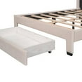 thumbnail image 6 of Full Bed Frame, Velvet Upholstered Platform Bed with a Big Drawer, Storage Bedframe with Headboard and Footboard, Wooden Bed Frame with Strong Wooden Slats, No Box Spring Needed, Beige, 6 of 7