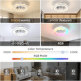 thumbnail image 5 of 16 Inch Small Ceiling Fans With LED Lights And Remote,RGBW Multi-Color,25W DC Quiet Motor,Reversible,6 Speeds,Low Profile, RGB+3 Colors,Compact,Bladeless,Flush Mount Ceiling Fixture, 5 of 10
