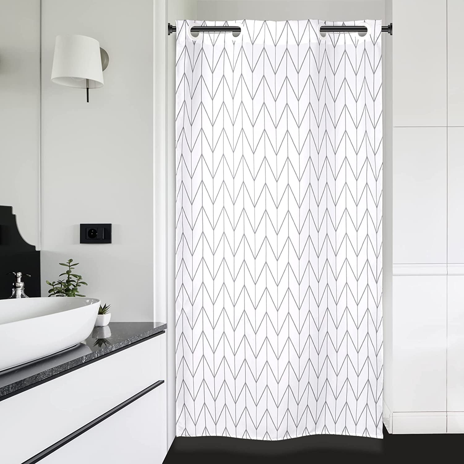 Hookless Small Stall Shower Curtain 36Wx72H Inch No Hooks Needed Half