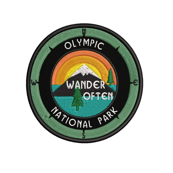 Olympic National Park - Wander Often - 3.5" Embroidered Patch DIY Iron On/Sew On Vacation Souvenir Travel Novelty Theme Decorative Applique