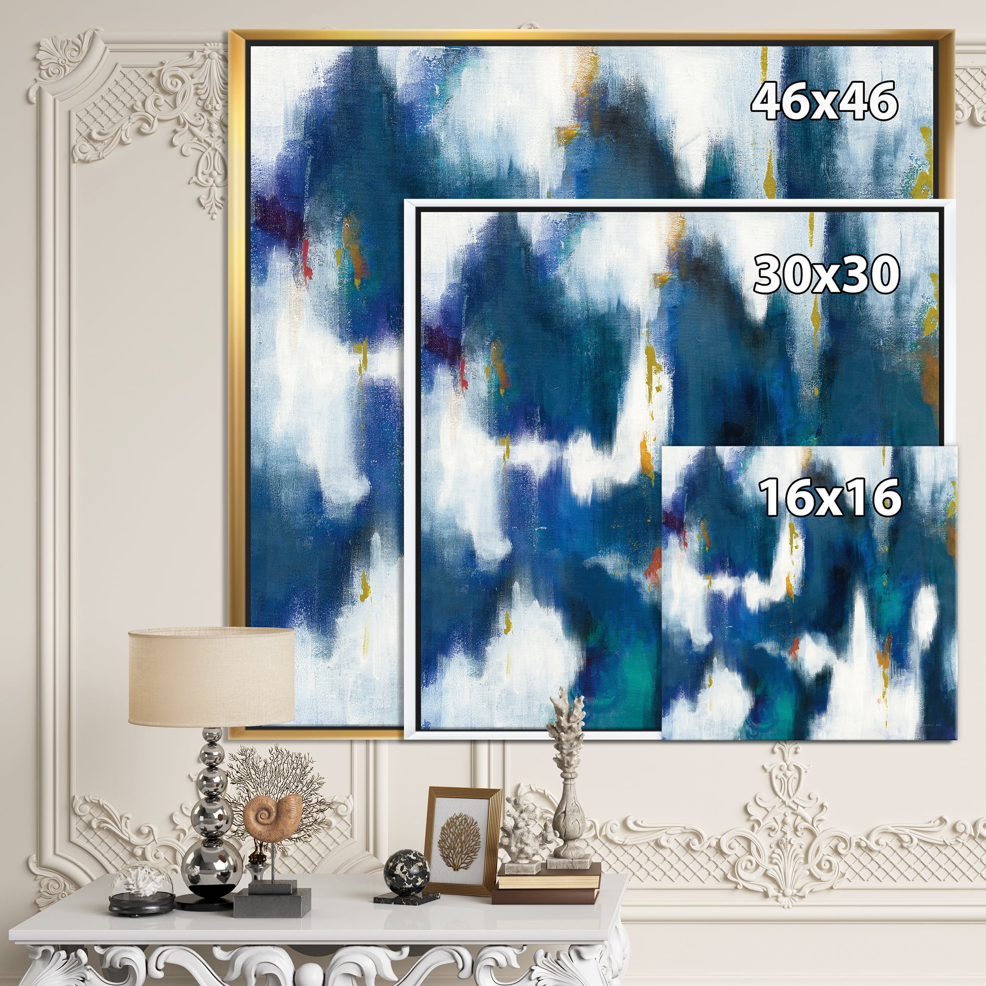 Designart ' Blue Glam Texture II ' Contemporary Framed Canvas