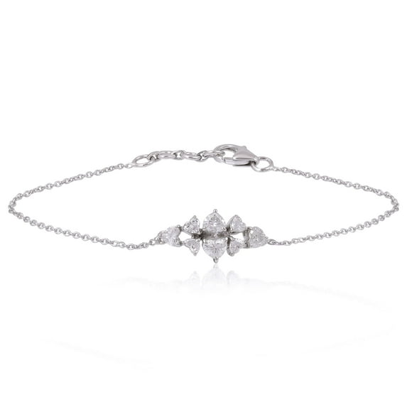 Solid 18k Gold 1.15 Ct. HI Color SI Clarity Heart Shape Diamond Charm Bracelet