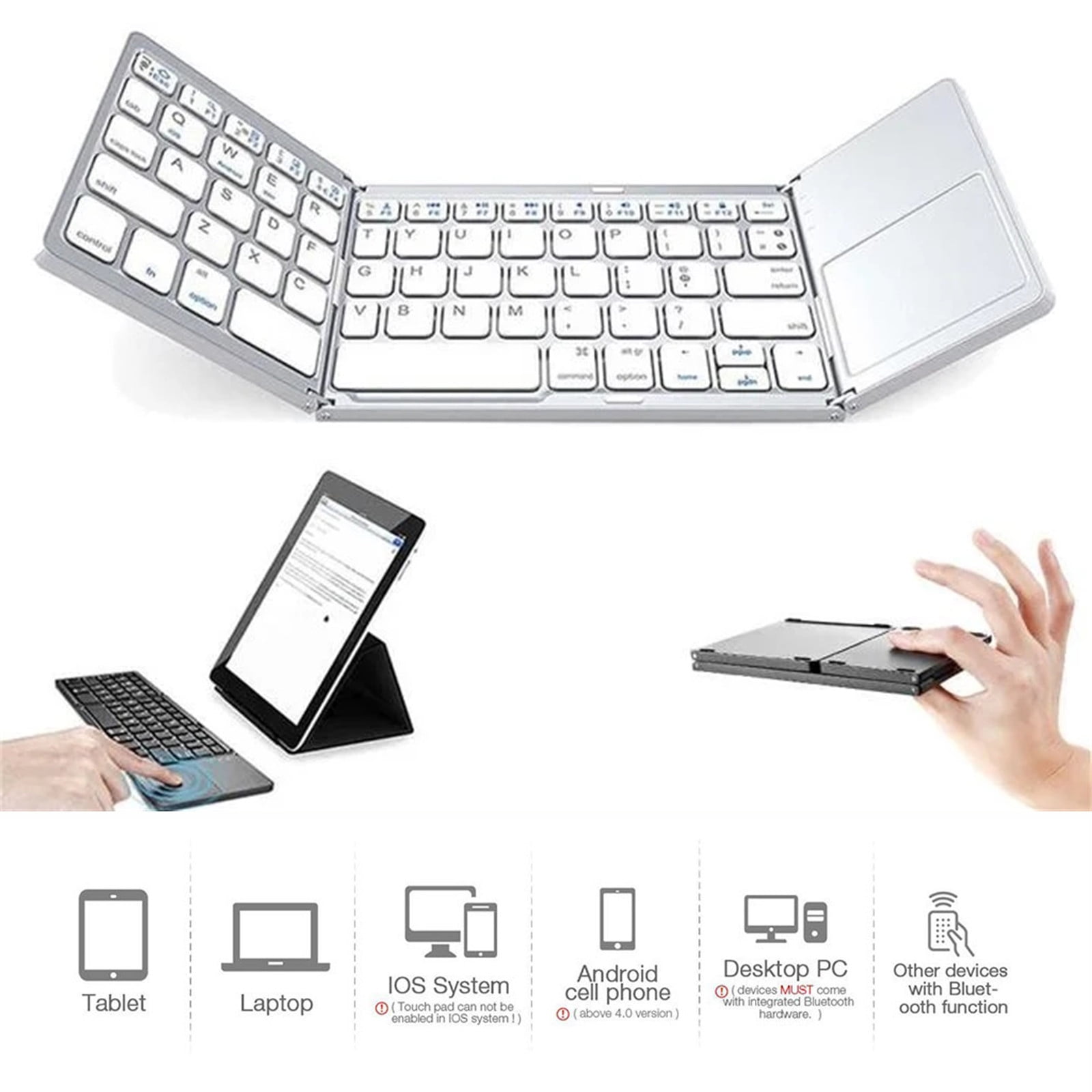 Bluetooth Keyboard, Touchpad Foldable Tri-fold Wireless for Tablet/Smartphone