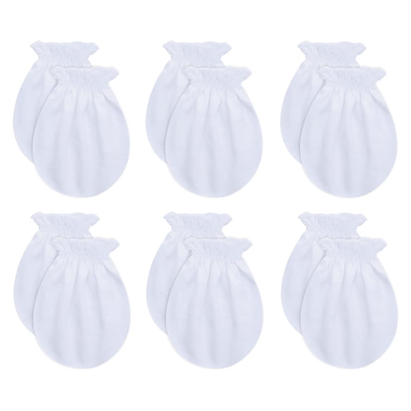 RATIVE Baby Mittens 0-6 Months No-Scratch for Boys and Girls, Organic Cotton, White, 6 Pairs