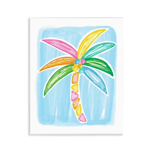 Stupell Industries Pastel Palm on Blue Botanical & Floral Painting Unframed Art Print Wall Art, 11 x 14