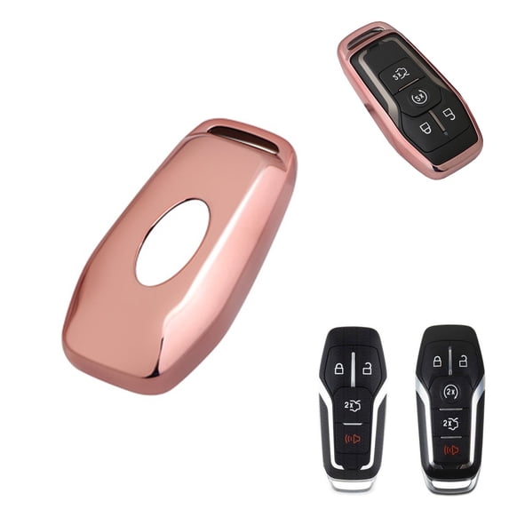 Glossy Rose Gold Soft TPU Remote Key Fob Cover Case For Ford Lincoln 4 / 5 Button Intelligent Keyless