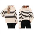 thumbnail image 2 of Suéteres de Punto A Rayas de Gran Tamaño para Mujer, Ropa de Otoño 2025, Suéter de Cuello Redondo de Invierno con Abertura Lateral Albaricoque L, 2 of 7