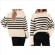 thumbnail image 2 of Suéteres de Punto A Rayas de Gran Tamaño para Mujer, Ropa de Otoño 2025, Suéter de Cuello Redondo de Invierno con Abertura Lateral Albaricoque XXL, 2 of 7