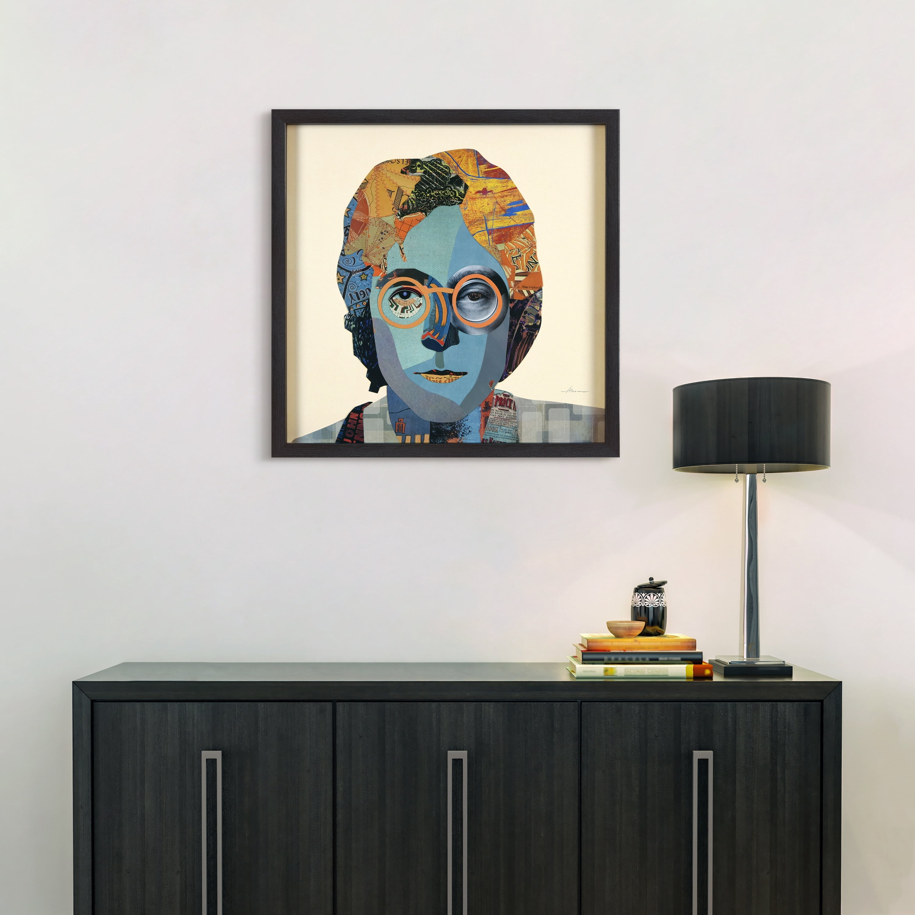Empire Art Direct Homage to John Dimensional Collage Framed Graphic Art Under Glass Wall Art, 25" x 25" x 1.4", Ready to Hang