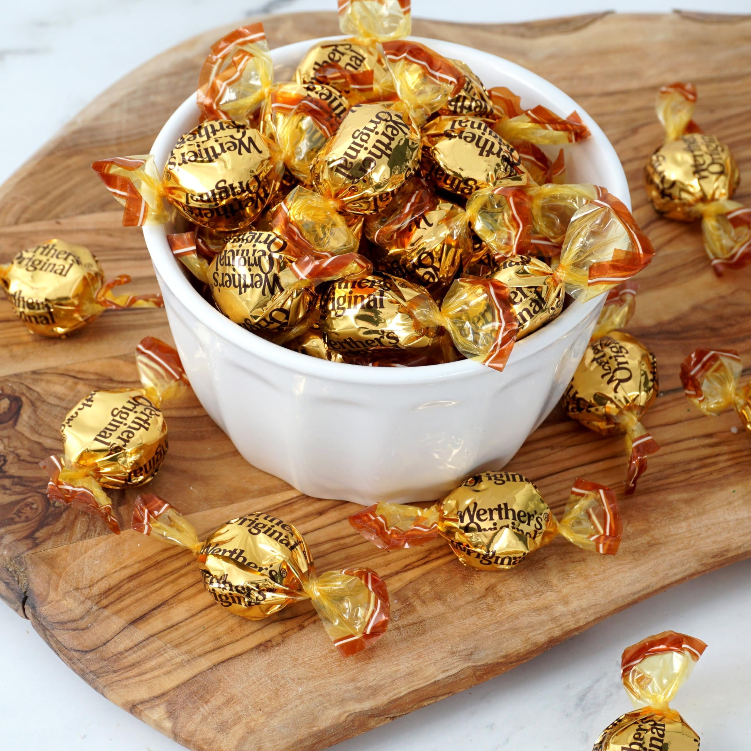 Werthers Original Creamy Caramel Filled Hard Candy, 1 Pound Bulk Bag, Individually Wrapped Werthers Caramel Filled Candy, The Hampton Popcorn & Candy Company