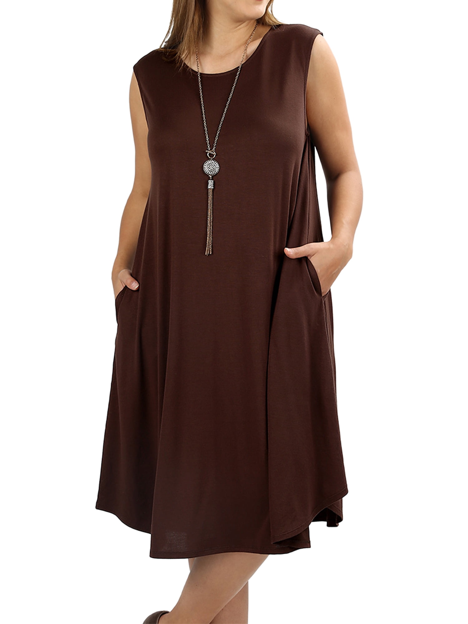 TheLovely Women & Plus Sleeveless Round Neck Knee Length Tunic Swing