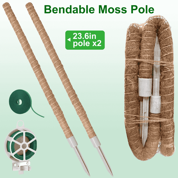 SPORTS JOY 2Pack Bendable Moss Pole for Plants, 23.62Inch Coir Moss Sticks with Jute Rope, Plant Support Stakes for Indoor Potted Plants, Pothos, Philodendron, Stand & Trellis, Sticks Support