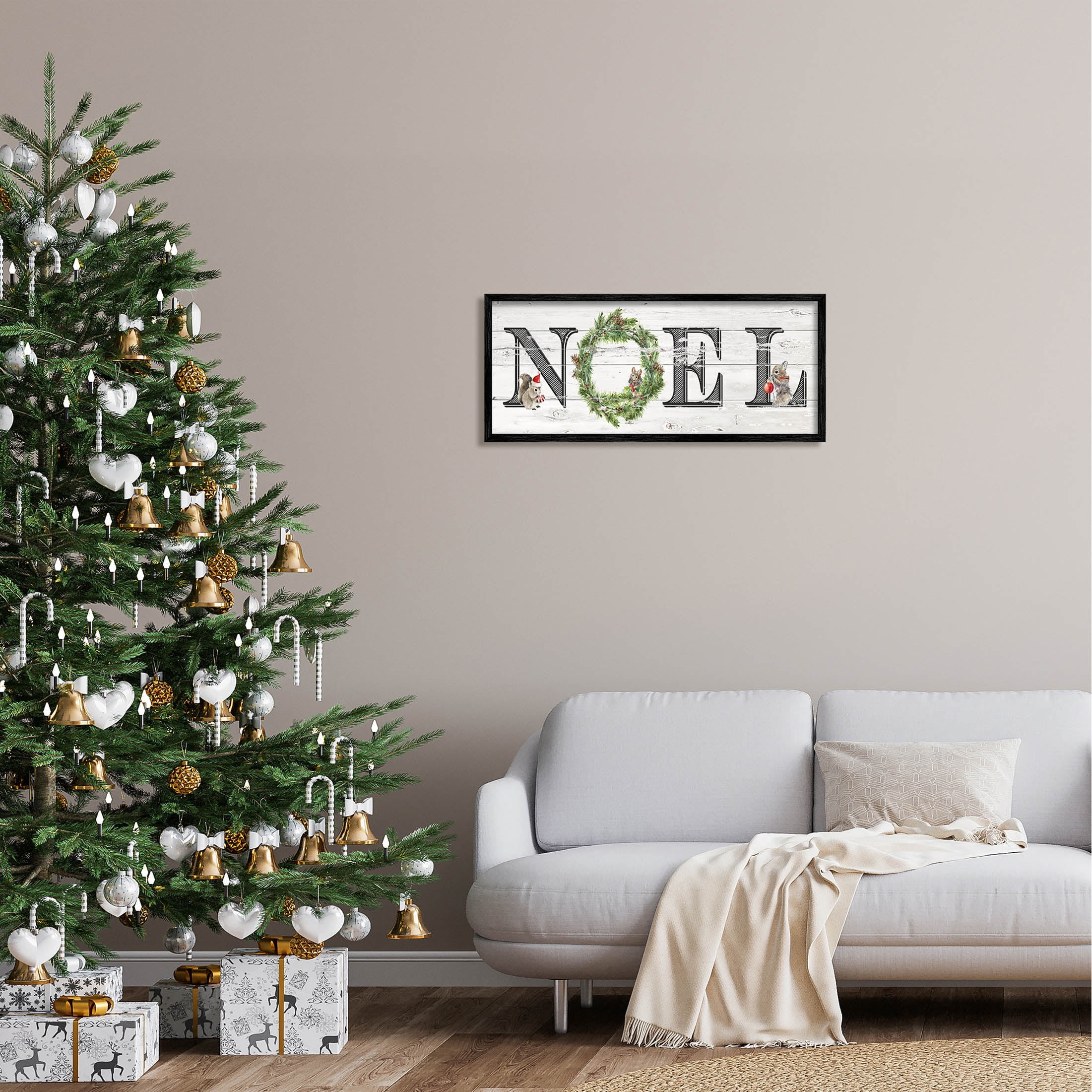 Stupell Industries Woodland Animal Noel Sign Graphic Art Black Framed Art Print Wall Art, Design by Livi Finn