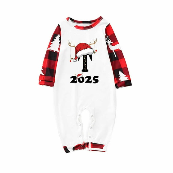 Fznquz 2025 Christmas Family Pajamas Matching Sets Cozy Soft Loungewear Tops and Plaid Pants Long Sleeve Letter Print Pajamas