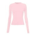 thumbnail image 6 of Ajhsaklt T Shirts for Women Round Neck Slim Bottom 2025 Basic Clothing Outdoor Wear Sports Top Long Sleeve Shirts for Women Pink, 6 of 6