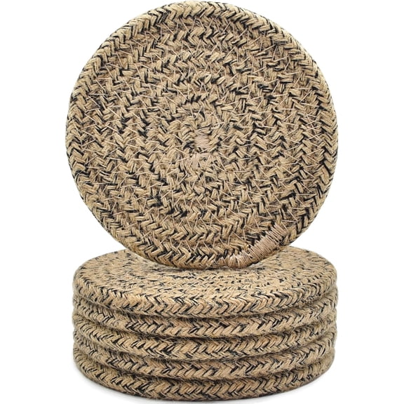 Woven Coasters for Drinks Set of 6, Boho Absorbent Drinking Coaster, 4.3 Inch - Perfect Housewarming Gift, Home Decor, Bar Essentials for Coffee Table