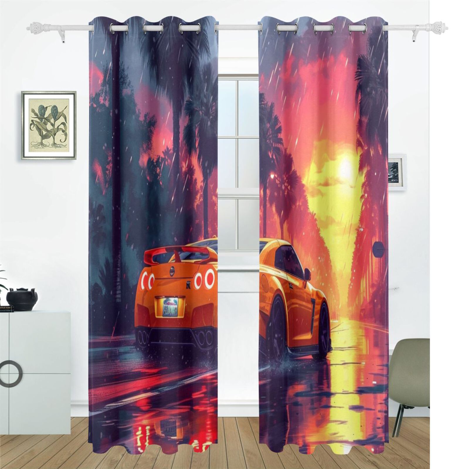 Car Road Trees Black Out Curtains 72 Inch Length Curtains for Sliding Glass Doors Bedroom Living Room 2 Pack