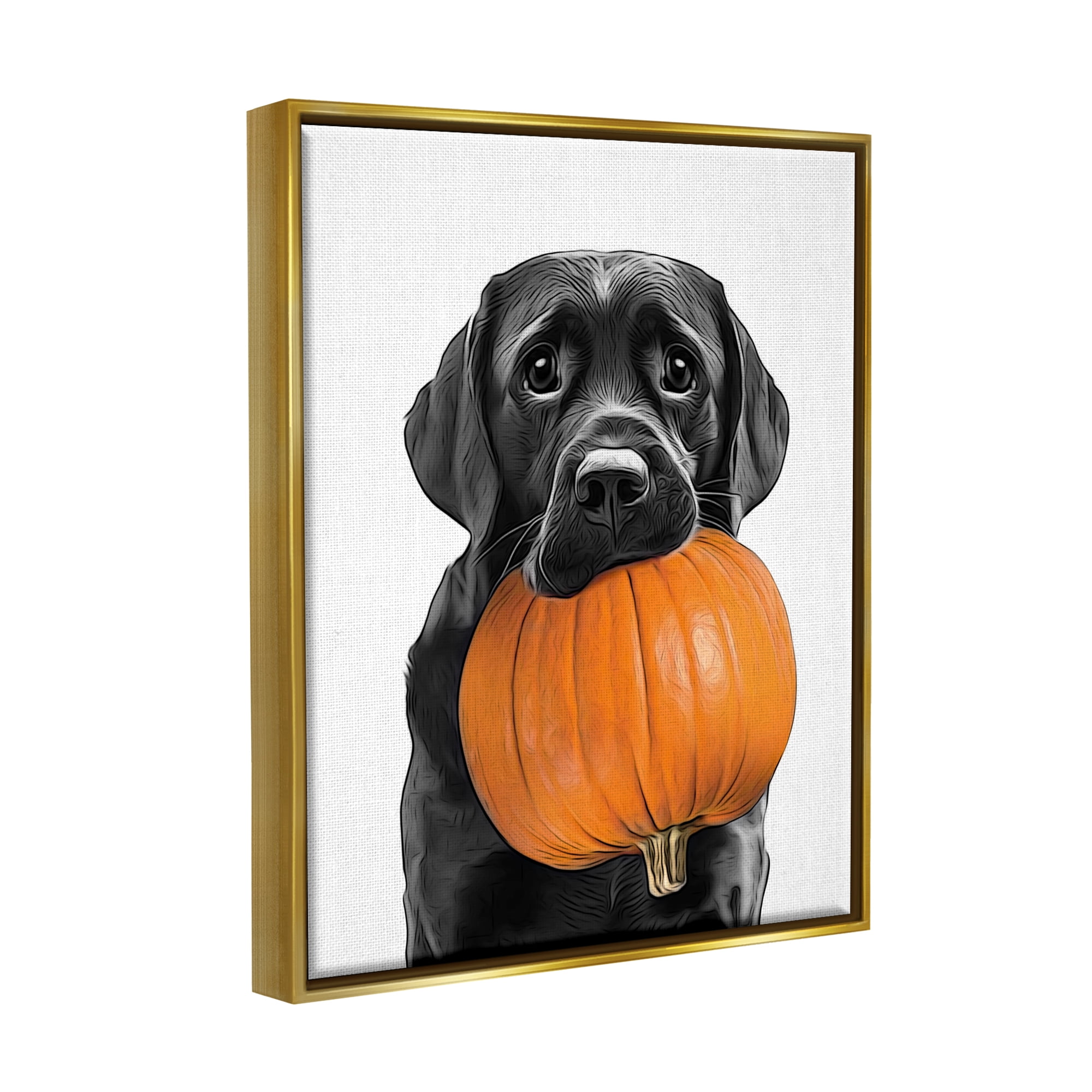 Stupell Industries Lab Dog with Pumpkin Holiday Painting Gold Floater Framed Canvas Art Print Wall Art, 25 x 31