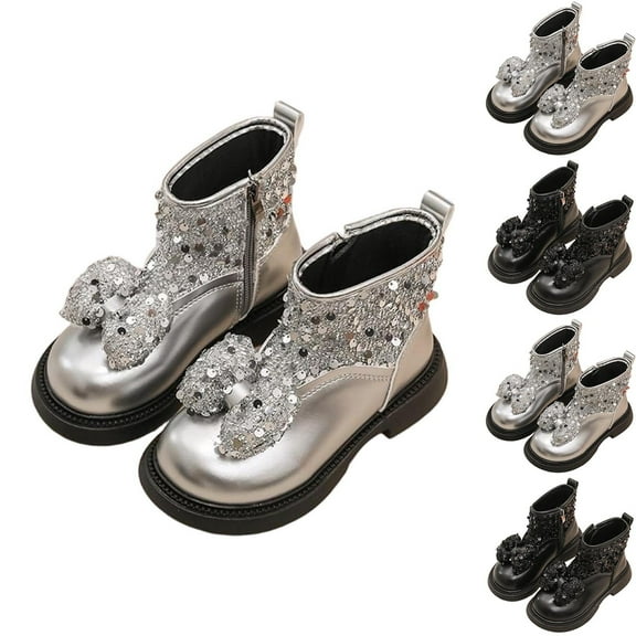 Puntoco Kids Girls' Boots Children's Boots Outdoor Boots Girls' Plush Short Boots Boys' boots Winter Snow Boots for Kids Silver 2 M(36)