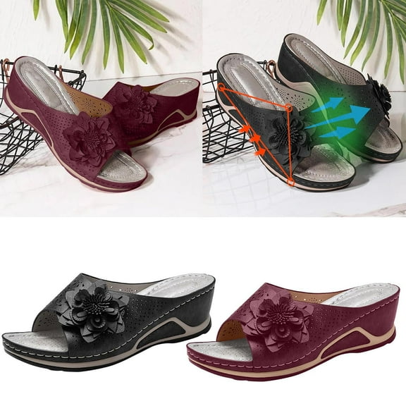 Jacenvly 2024 New Woman Fish Mouth Collection Leather Soft Footbed Orthopedic Arch-Support Sandals Black Sandals for Women