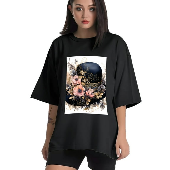 Plus Size Shirt for Women Black Tops for Women Short Sleeves Shirt for Women Opulent Romantic Hat3 T Shirt Crewneck Shirt for Women XS