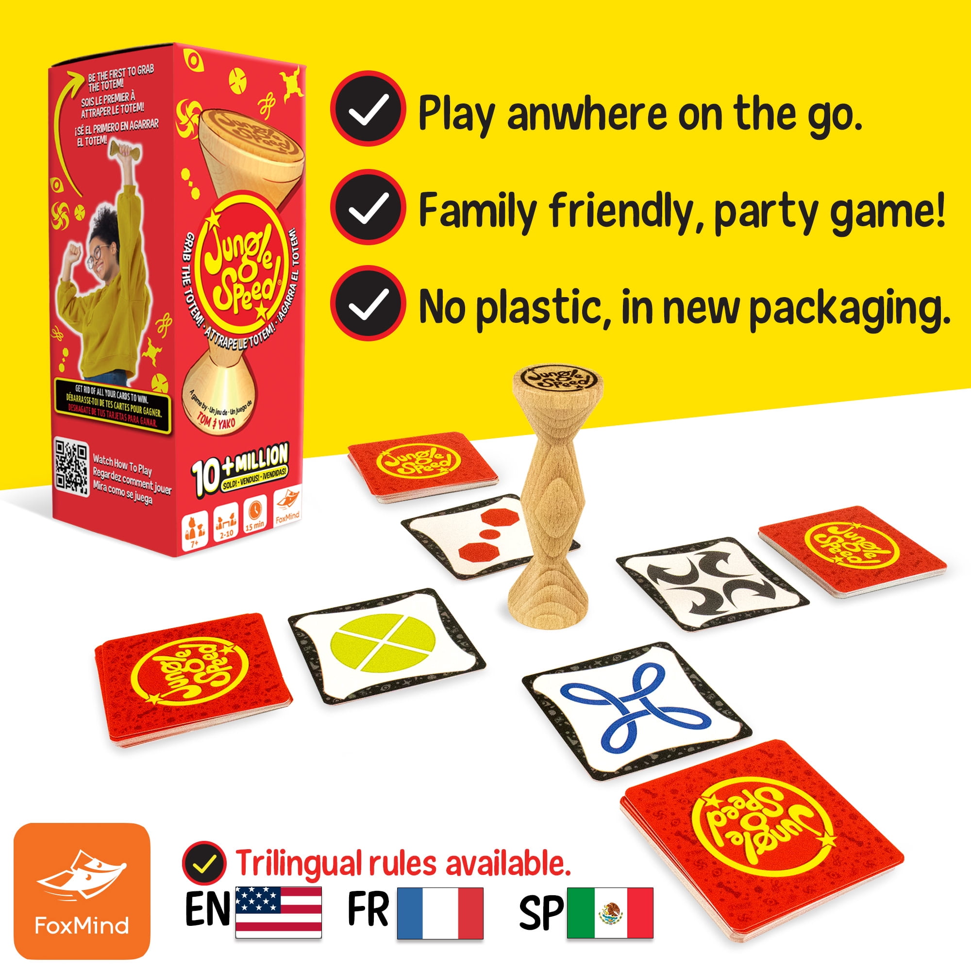Foxmind Games: Jungle Speed - Eco Edition - Match Cards & Grab The Totem First, Family Game Night Of Observation & Reflexes, Kids 7+, 2-10 Players